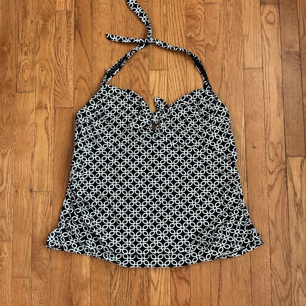 CollectIons by Catalina Tankini Halter Top 3X Black White Geometric Print